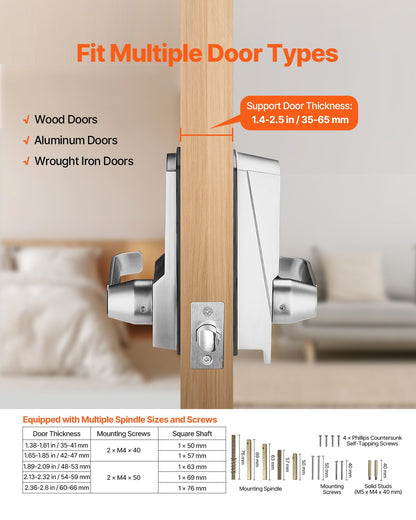Mechanical Keyless Entry Door Lock, 14 Key Mechanical Door Lock with Keys, Mechanical Keypad Door Lock with Handle, Stainless Steel Waterproof Keyless Gate Lock, for Home Office Outdoor Garage - Image 3