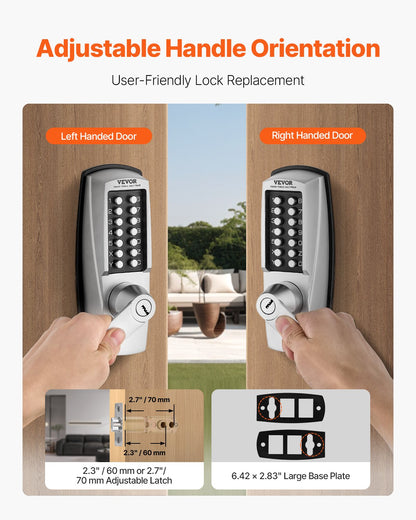 Mechanical Keyless Entry Door Lock, 14 Key Mechanical Door Lock with Keys, Mechanical Keypad Door Lock with Handle, Stainless Steel Waterproof Keyless Gate Lock, for Home Office Outdoor Garage - Image 4
