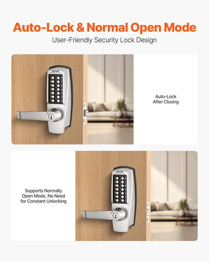 Mechanical Keyless Entry Door Lock, 14 Key Mechanical Door Lock with Keys, Mechanical Keypad Door Lock with Handle, Stainless Steel Waterproof Keyless Gate Lock, for Home Office Outdoor Garage - Image 5