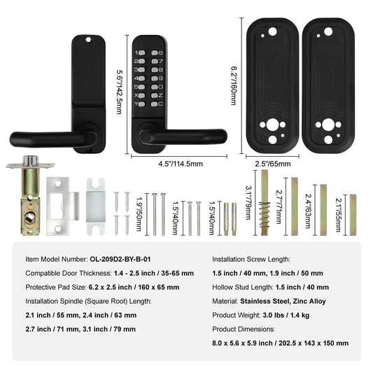 Mechanical Keyless Entry Door Lock 14 Digit Keypad and Handle Embedded - Image 7