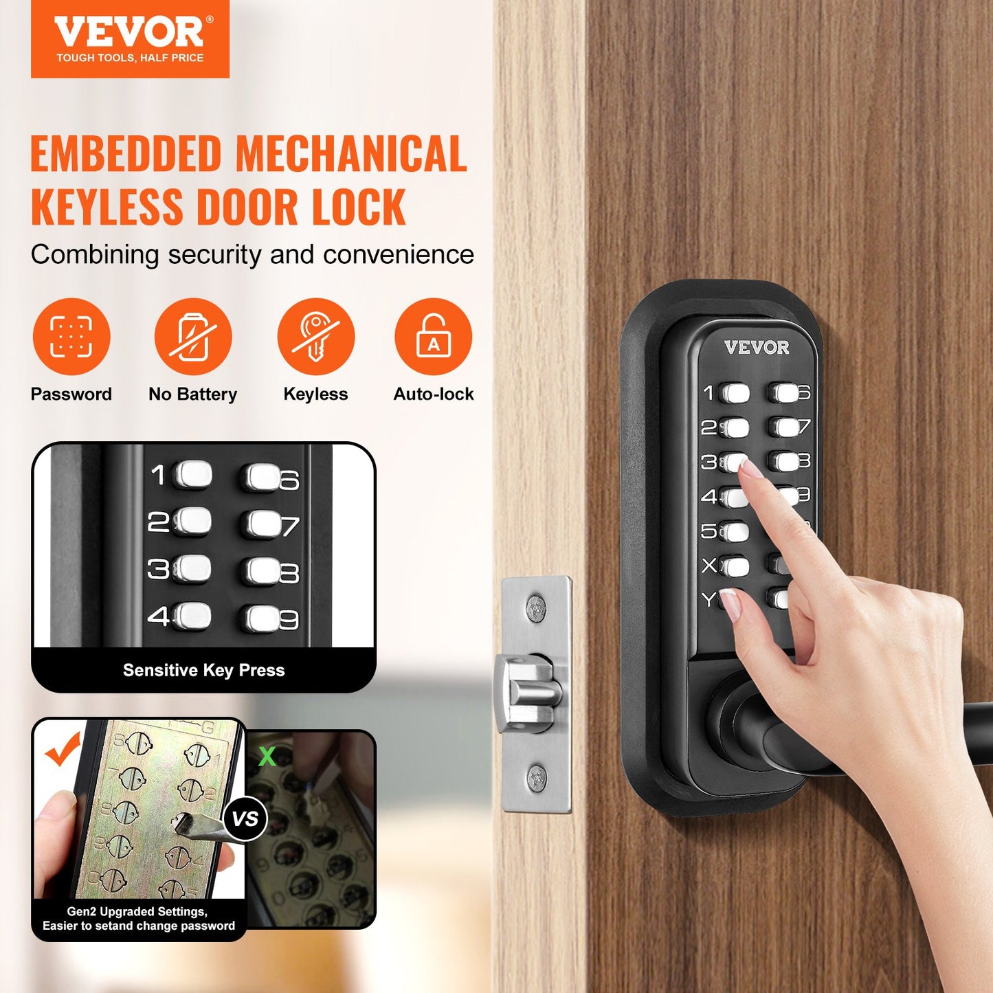 Mechanical Keyless Entry Door Lock 14 Digit Keypad and Handle Embedded - Image 2