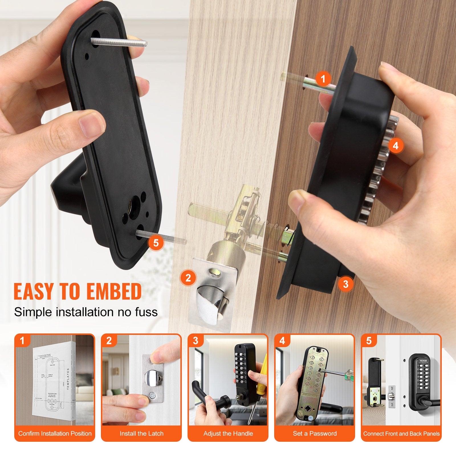 Mechanical Keyless Entry Door Lock 14 Digit Keypad and Handle Embedded - Image 5