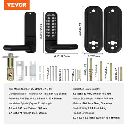 Mechanical Keyless Entry Door Lock 14 Digit Keypad and Handle Embedded - Image 7