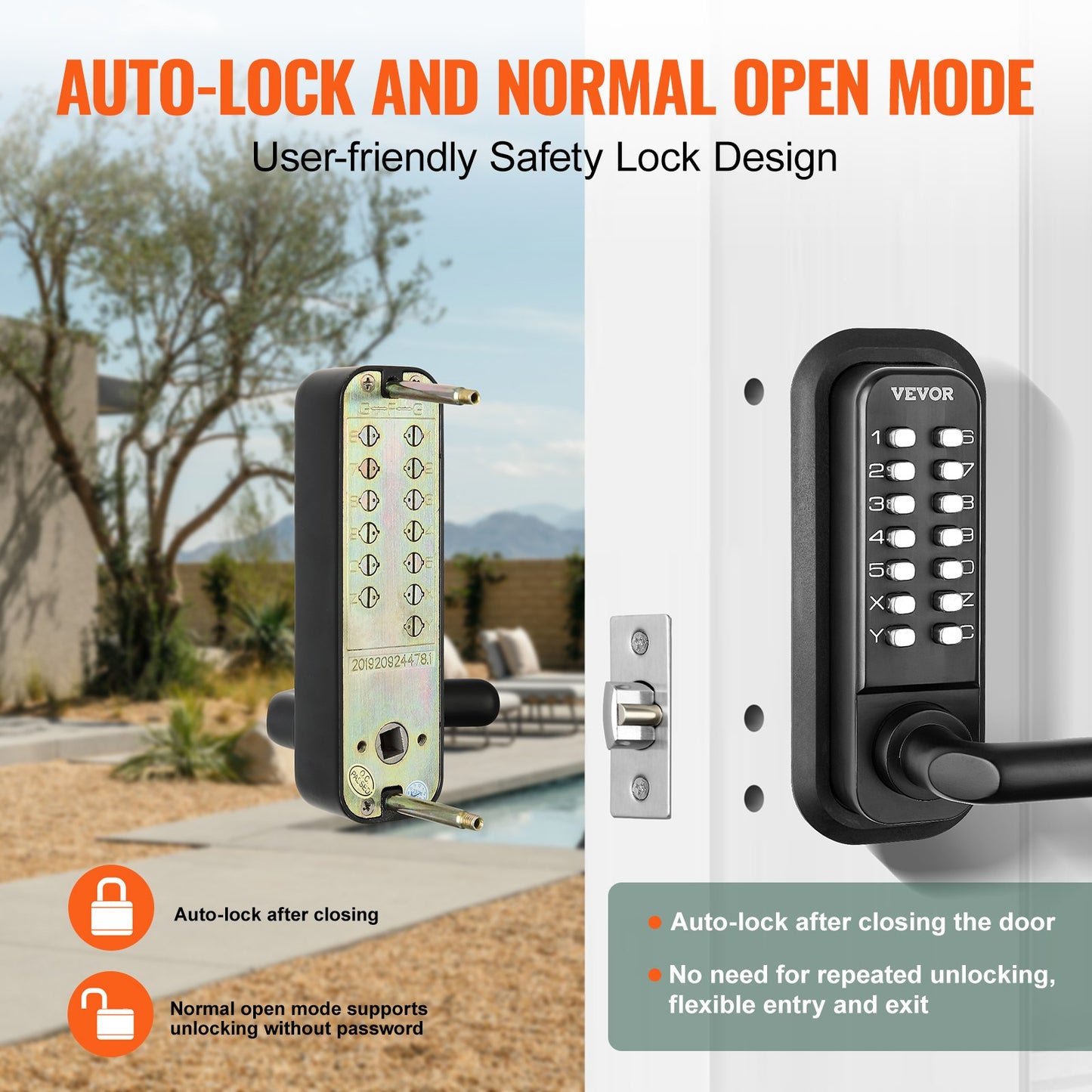 Mechanical Keyless Entry Door Lock, 14 Digit Keypad, Water-proof Zinc Alloy, Double-sided Embedded Outdoor Gate Door Locks Set with Keypad and Handle, Easy to Install, for Garden, Garage, Yard - Image 3