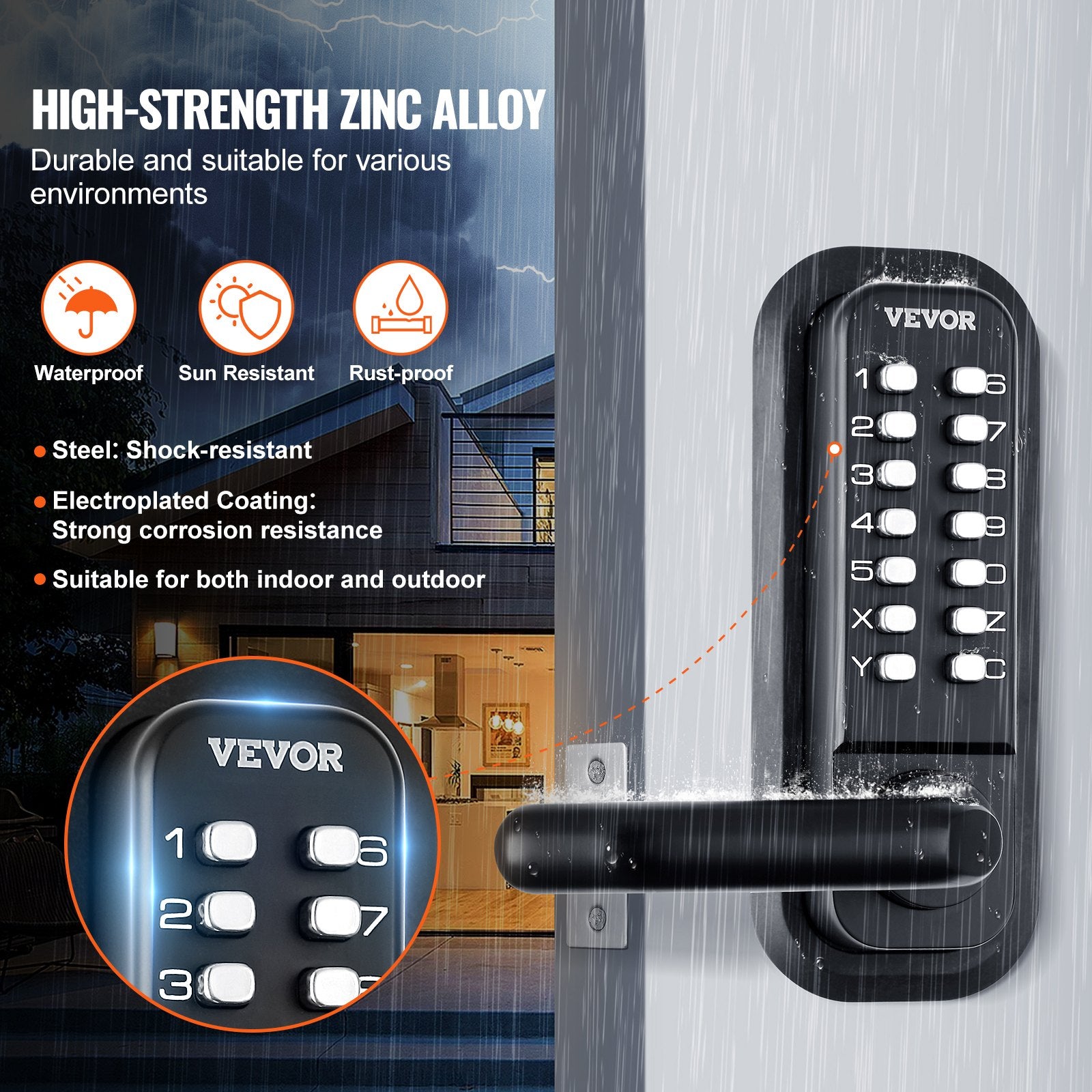 Mechanical Keyless Entry Door Lock, 14 Digit Keypad, Water-proof Zinc Alloy, Double-sided Embedded Outdoor Gate Door Locks Set with Keypad and Handle, Easy to Install, for Garden, Garage, Yard - Image 6