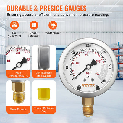 Hydraulic Pressure Test Kit, 250/400/600bar, 3 Gauges 9 Test Couplings 3 Test Hoses, Excavator Hydraulic Test Gauge Set with Portable Carrying Case for Excavator Tractors Construction Machinery - Image 3