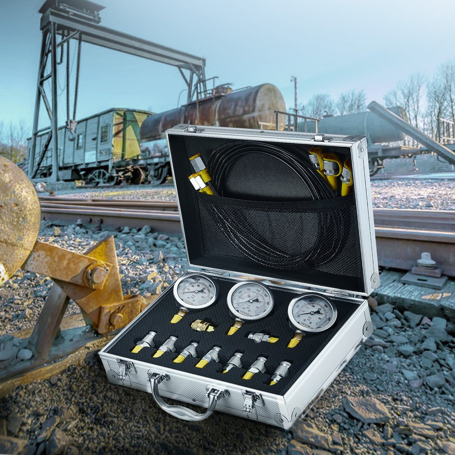 Hydraulic Pressure Test Kit, 250/400/600bar, 3 Gauges 9 Test Couplings 3 Test Hoses, Excavator Hydraulic Test Gauge Set with Portable Carrying Case for Excavator Tractors Construction Machinery - Image 8