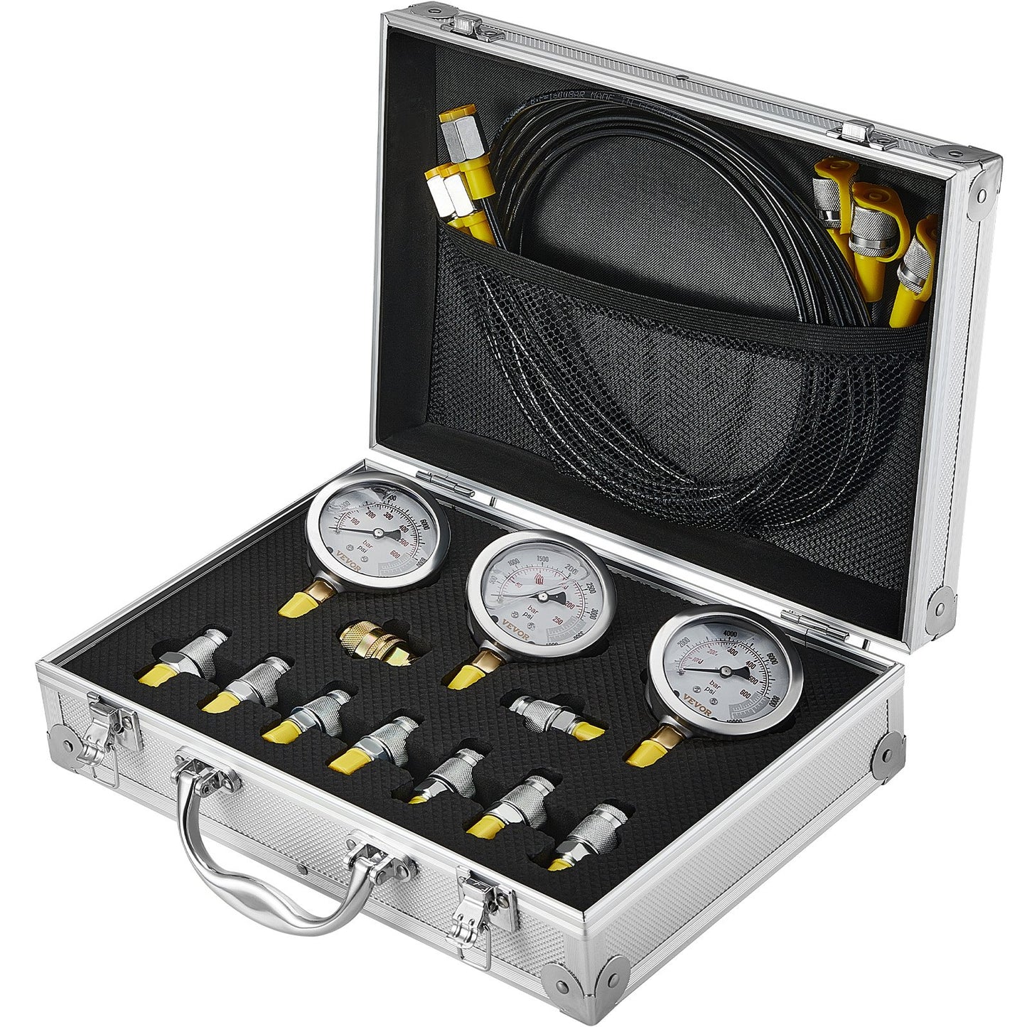 Hydraulic Pressure Test Kit, 250/400/600bar, 3 Gauges 9 Test Couplings 3 Test Hoses, Excavator Hydraulic Test Gauge Set with Portable Carrying Case for Excavator Tractors Construction Machinery - Image 9