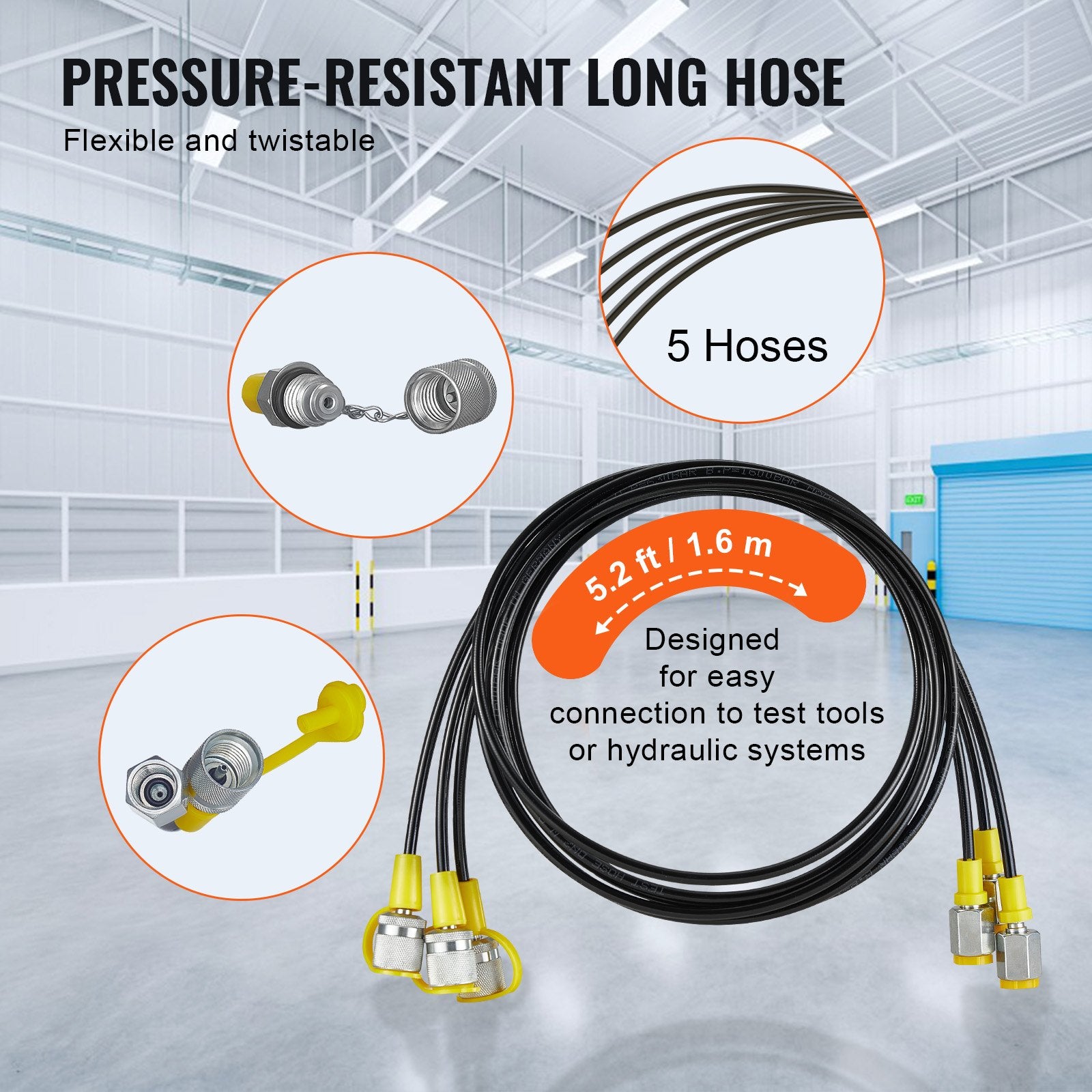 Hydraulic Pressure Test Kit, 10/100/250/400/600bar, 5 Gauges 13 Couplings 14 Tee Connectors 5 Test Hoses, Excavator Hydraulic Test Gauge Set with Carrying Case for Excavator Tractors Machinery - Image 5