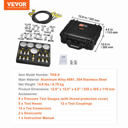 Hydraulic Pressure Test Kit, 10/100/250/400/600bar, 5 Gauges 13 Couplings 14 Tee Connectors 5 Test Hoses, Excavator Hydraulic Test Gauge Set with Carrying Case for Excavator Tractors Machinery - Image 7