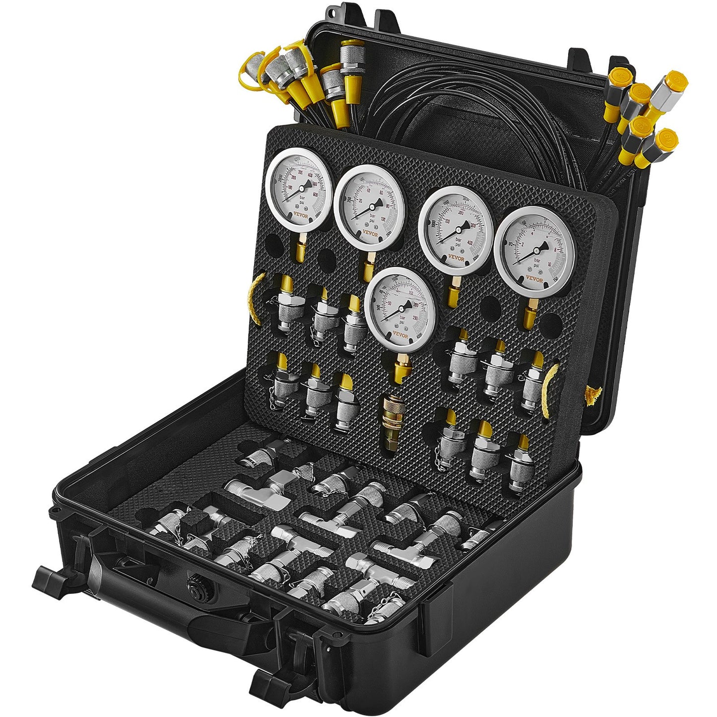 Hydraulic Pressure Test Kit, 10/100/250/400/600bar, 5 Gauges 13 Couplings 14 Tee Connectors 5 Test Hoses, Excavator Hydraulic Test Gauge Set with Carrying Case for Excavator Tractors Machinery - Image 9