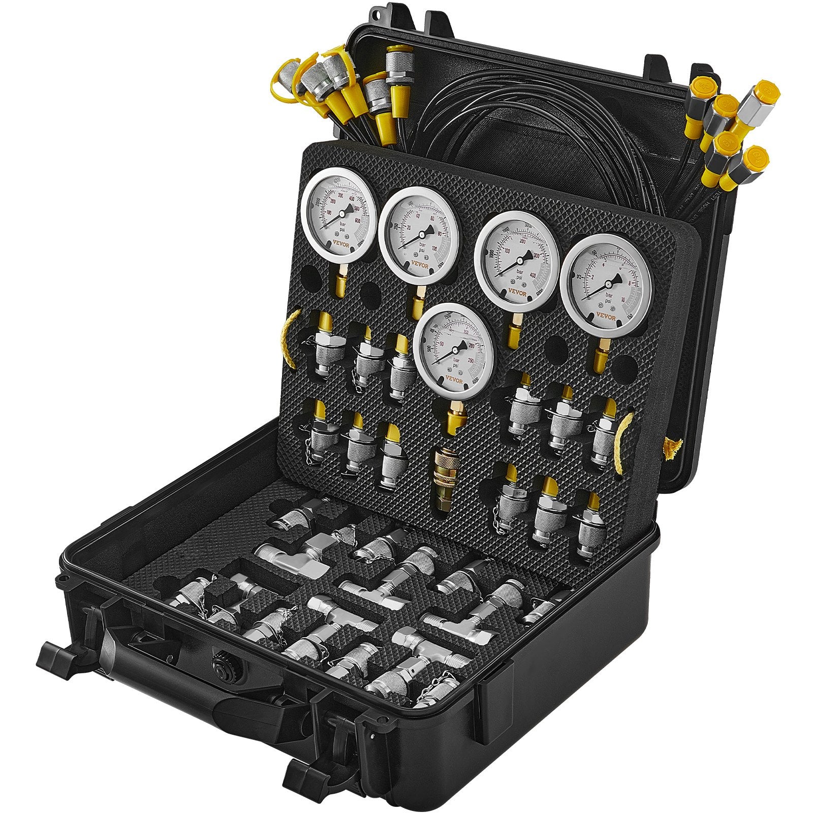 Hydraulic Pressure Test Kit, 10/100/250/400/600bar, 5 Gauges 13 Couplings 14 Tee Connectors 5 Test Hoses, Excavator Hydraulic Test Gauge Set with Carrying Case for Excavator Tractors Machinery - Image 9