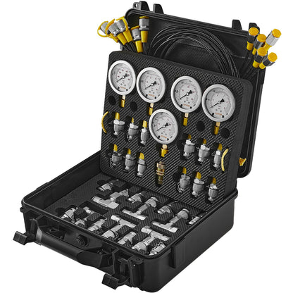 Hydraulic Pressure Test Kit, 10/100/250/400/600bar, 5 Gauges 13 Couplings 14 Tee Connectors 5 Test Hoses, Excavator Hydraulic Test Gauge Set with Carrying Case for Excavator Tractors Machinery - Image 9