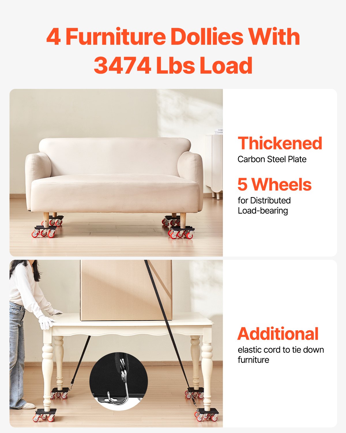 Furniture Dolly Heavy Duty Furniture Mover with 5 Wheels 1575 kg Capacity - Image 2
