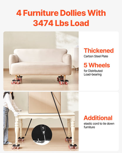 Furniture Dolly Heavy Duty Furniture Mover with 5 Wheels 1575 kg Capacity - Image 2