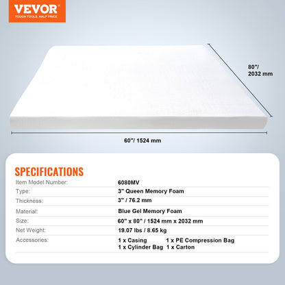 Mattress Topper Memory Foam Detachable & Washable Queen 76.2 mm Thickness - Image 7