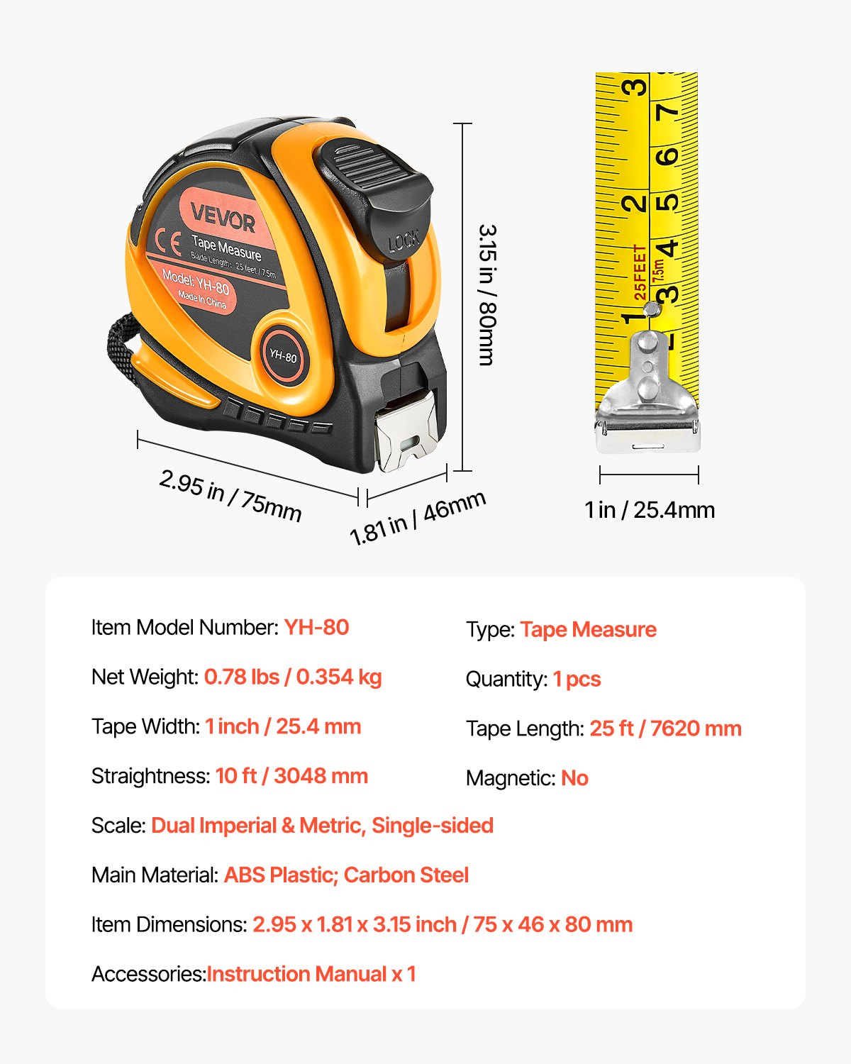 Tape Measure 7620mm Retractable Imperial Metric for Decoration - Image 7