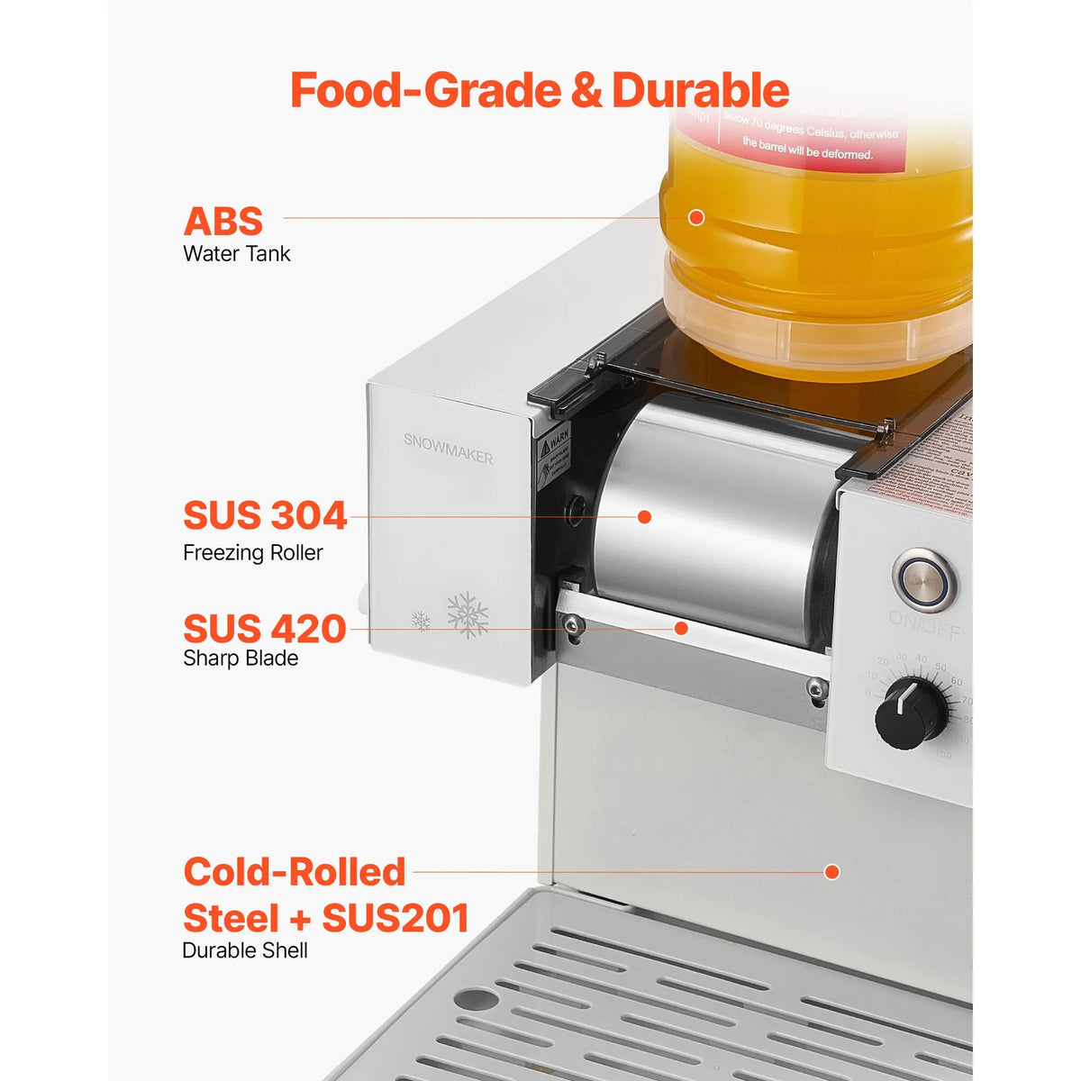 Snowflake Ice Machine, 40KG/24H Snowflake Ice Maker, Ice-Shaver Machine with Stainless Steel Blade, Electric Snow Cone Maker with 1.8L Tank, 90S Fast Pre-Cooling, for Home & Small Gatherings - Image 6