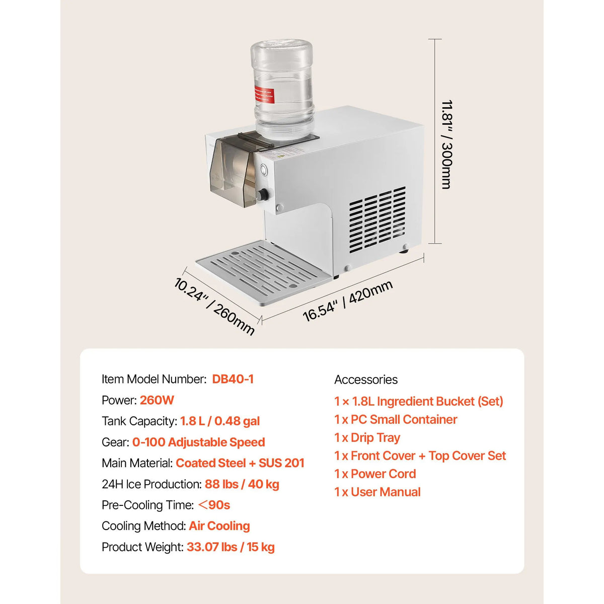 Snowflake Ice Machine, 40KG/24H Snowflake Ice Maker, Ice-Shaver Machine with Stainless Steel Blade, Electric Snow Cone Maker with 1.8L Tank, 90S Fast Pre-Cooling, for Home & Small Gatherings - Image 7