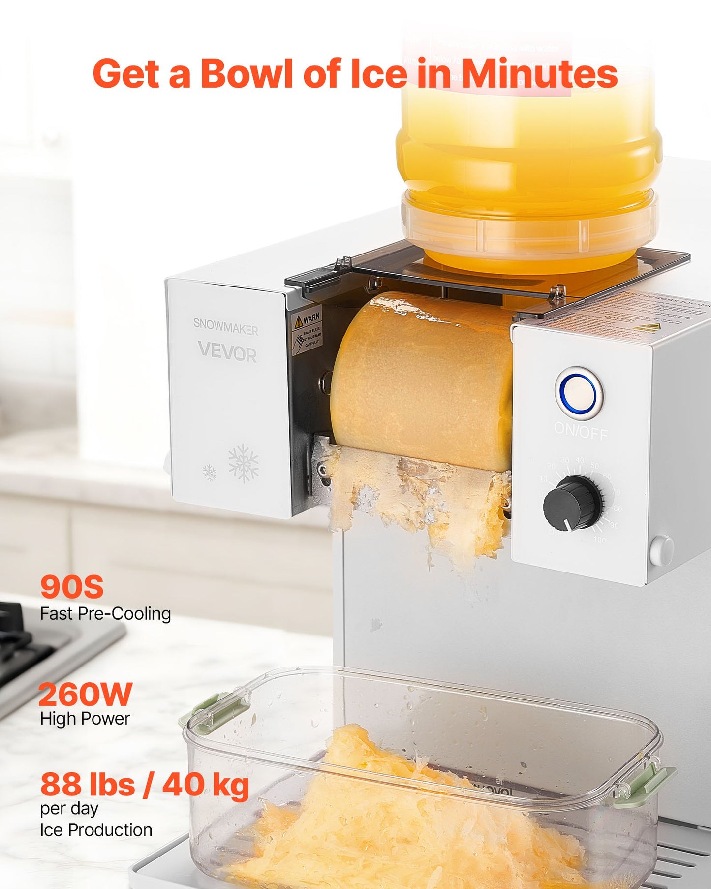Snowflake Ice Machine, 40KG/24H Snowflake Ice Maker, Ice-Shaver Machine with Stainless Steel Blade, Electric Snow Cone Maker with 1.8L Tank, 90S Fast Pre-Cooling, for Home & Small Gatherings - Image 2