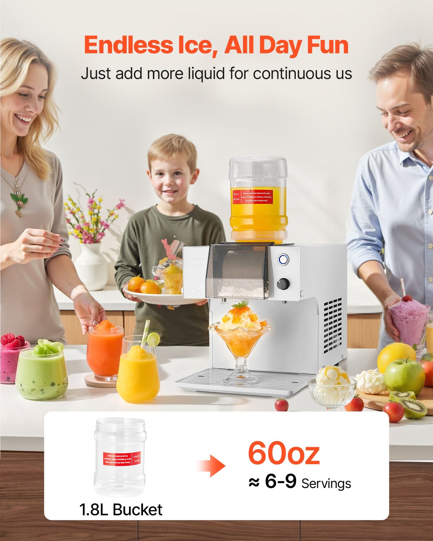 Snowflake Ice Machine, 40KG/24H Snowflake Ice Maker, Ice-Shaver Machine with Stainless Steel Blade, Electric Snow Cone Maker with 1.8L Tank, 90S Fast Pre-Cooling, for Home & Small Gatherings - Image 4