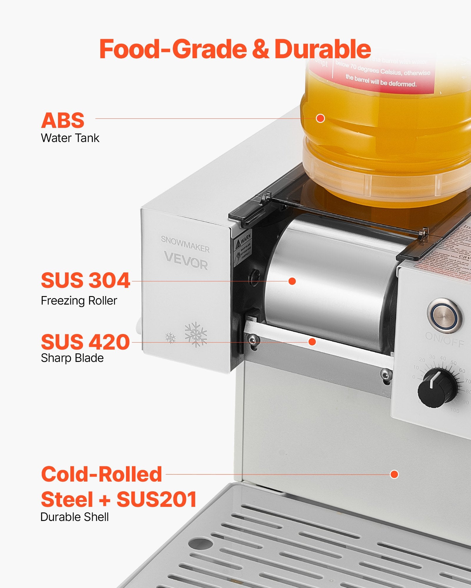 Snowflake Ice Machine, 40KG/24H Snowflake Ice Maker, Ice-Shaver Machine with Stainless Steel Blade, Electric Snow Cone Maker with 1.8L Tank, 90S Fast Pre-Cooling, for Home & Small Gatherings - Image 6
