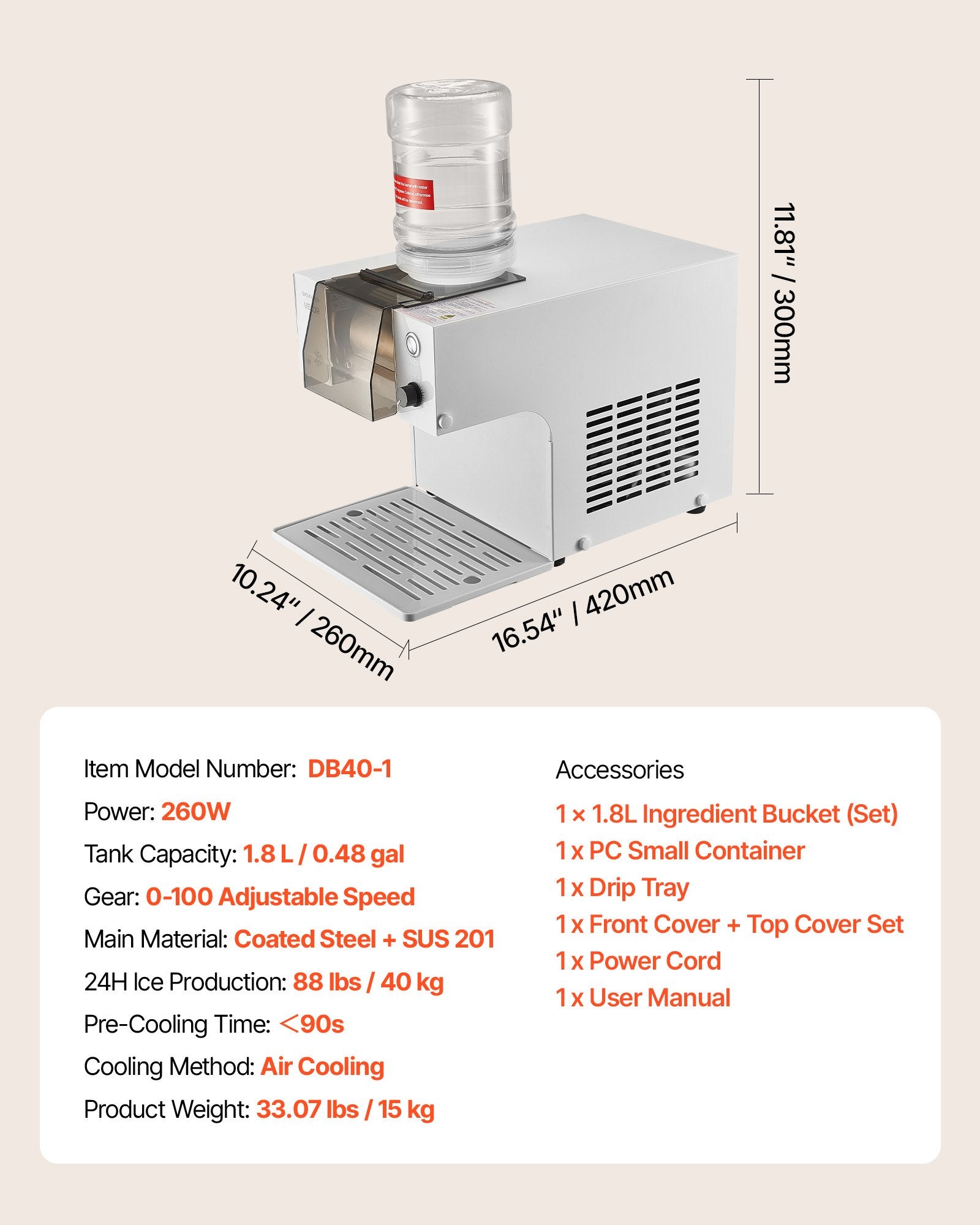 Snowflake Ice Machine, 40KG/24H Snowflake Ice Maker, Ice-Shaver Machine with Stainless Steel Blade, Electric Snow Cone Maker with 1.8L Tank, 90S Fast Pre-Cooling, for Home & Small Gatherings - Image 7