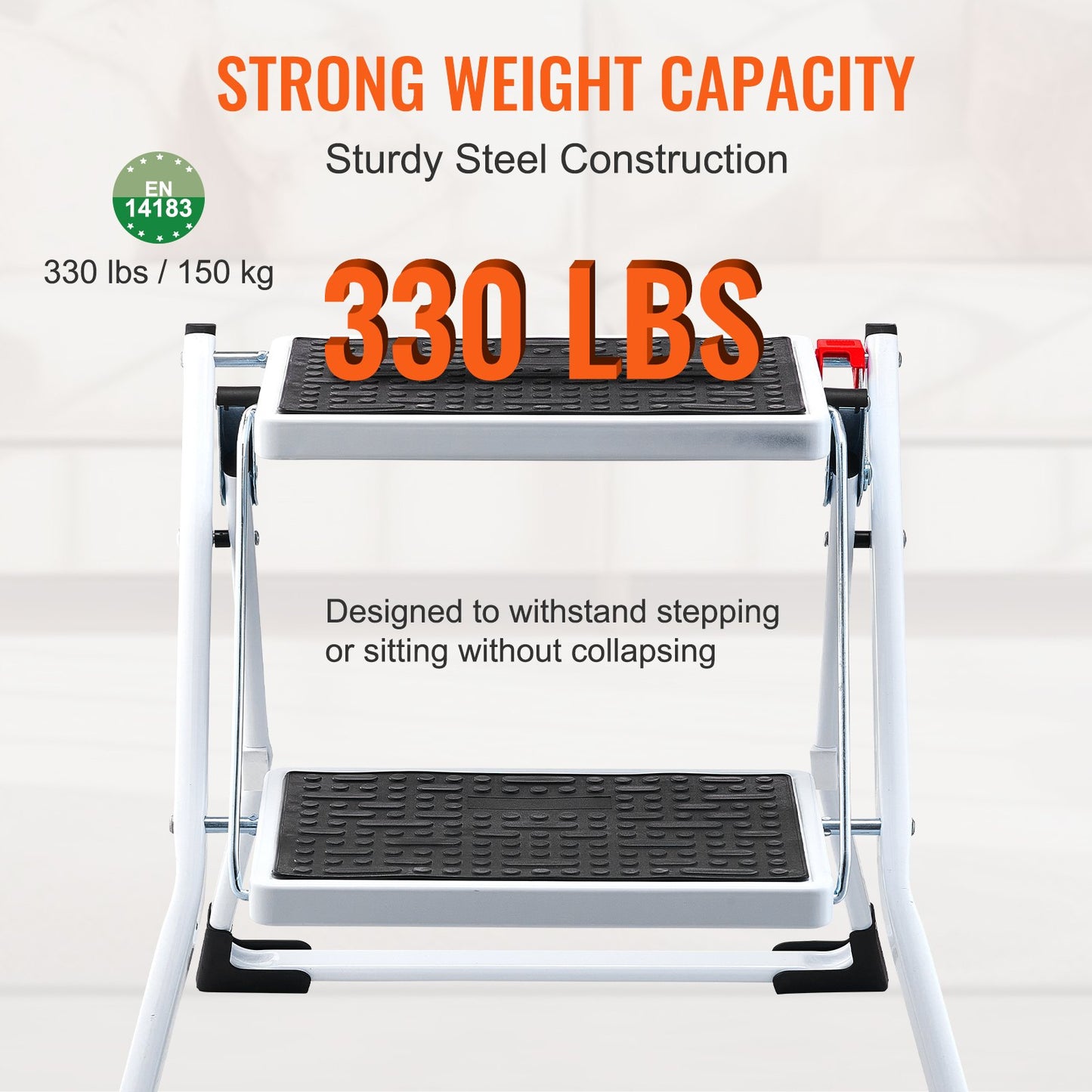 Step Ladder 2-Step 150kg Capacity, Ergonomic Folding Steel Step Stool with Wide Anti-Slip Pedal, Sturdy Step Stool for Adults Toddlers, Multi-Use for Household, Kitchen, Office, RVs - Image 3