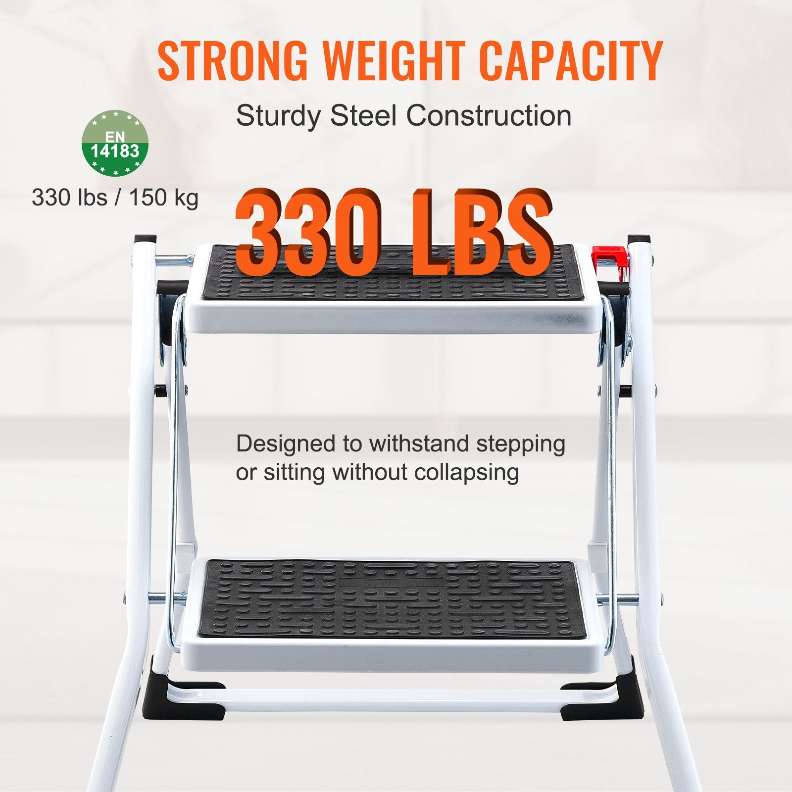Step Ladder 2-Step 150kg Capacity, Ergonomic Folding Steel Step Stool with Wide Anti-Slip Pedal, Sturdy Step Stool for Adults Toddlers, Multi-Use for Household, Kitchen, Office, RVs - Image 3