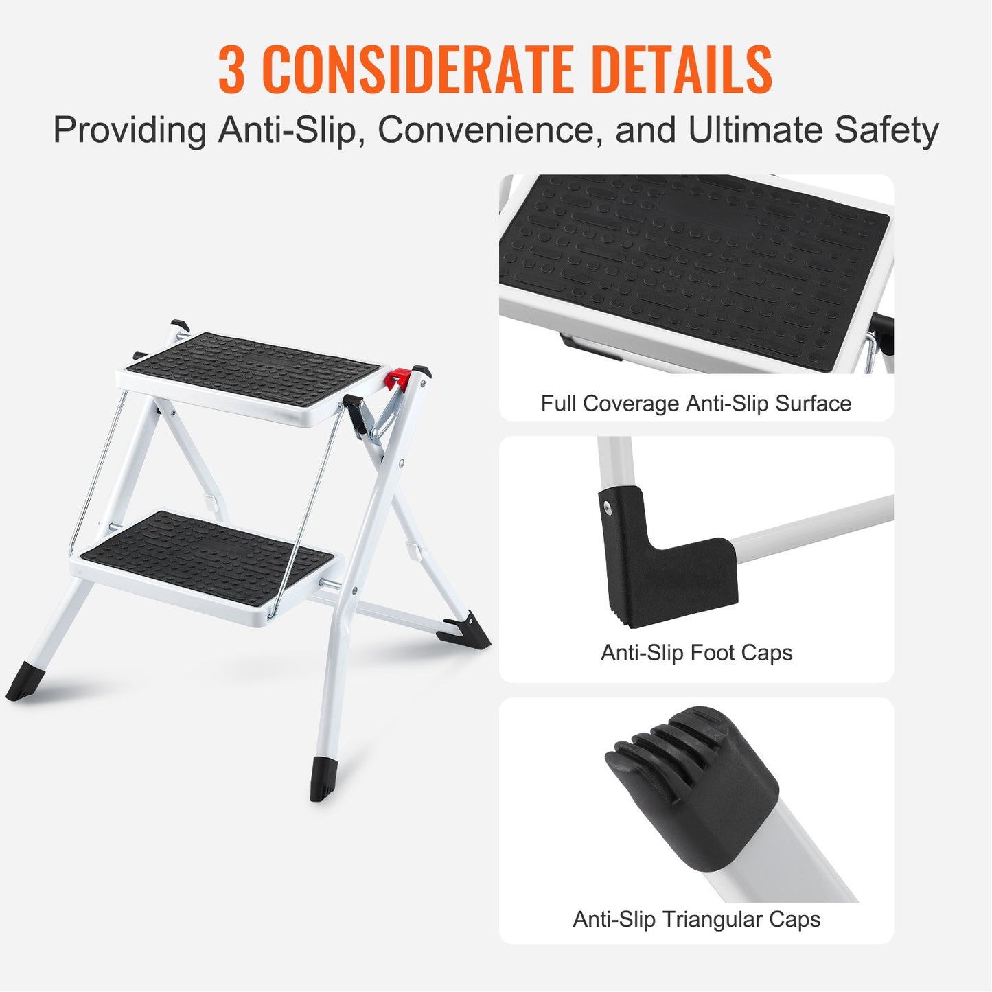 Step Ladder 2-Step 150kg Capacity, Ergonomic Folding Steel Step Stool with Wide Anti-Slip Pedal, Sturdy Step Stool for Adults Toddlers, Multi-Use for Household, Kitchen, Office, RVs - Image 5