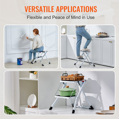 Step Ladder 2-Step 150kg Capacity, Ergonomic Folding Steel Step Stool with Wide Anti-Slip Pedal, Sturdy Step Stool for Adults Toddlers, Multi-Use for Household, Kitchen, Office, RVs - Image 6