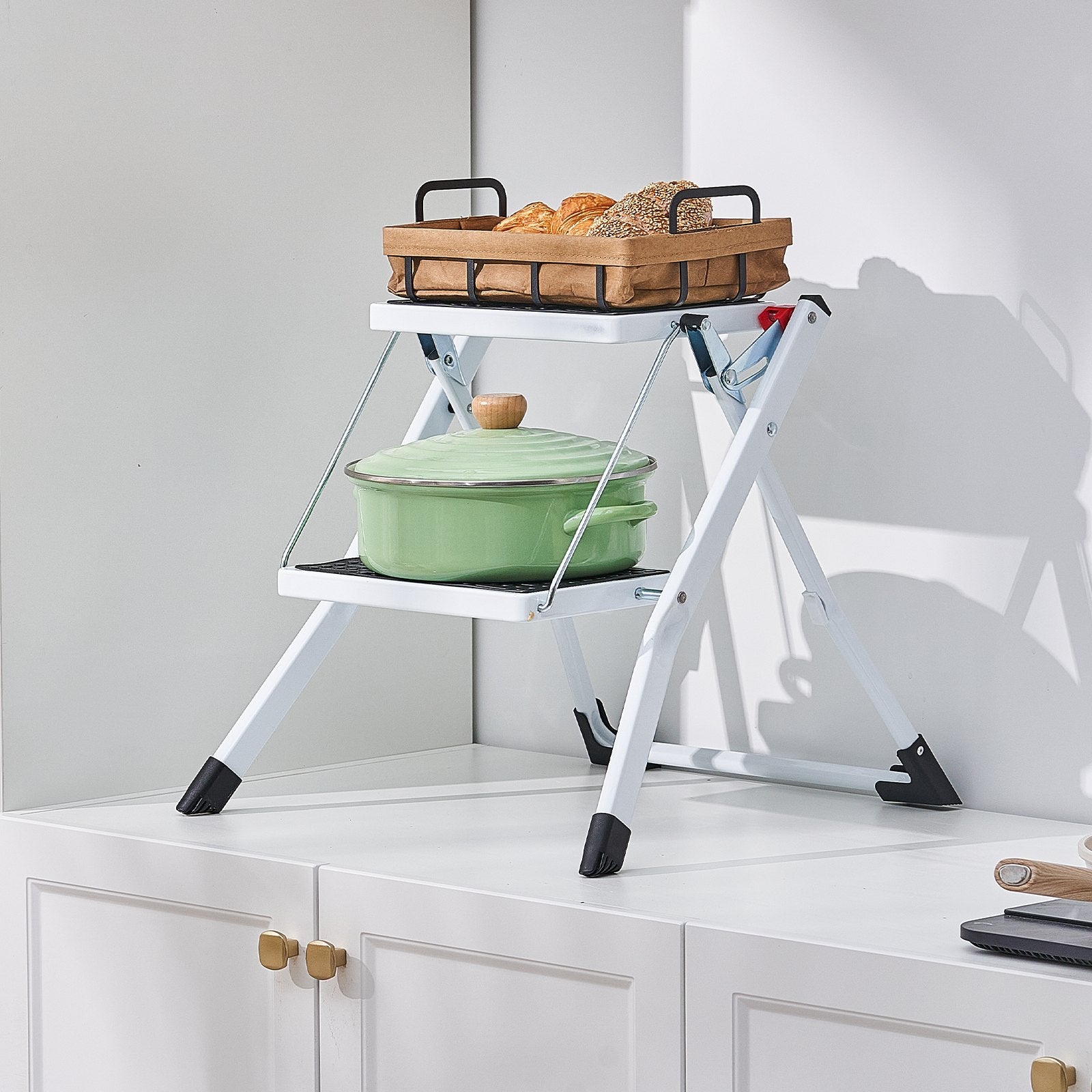 Step Ladder 2-Step 150kg Capacity, Ergonomic Folding Steel Step Stool with Wide Anti-Slip Pedal, Sturdy Step Stool for Adults Toddlers, Multi-Use for Household, Kitchen, Office, RVs - Image 8