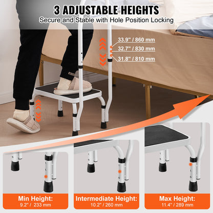 Step Stool 1-Step 150KG Capacity, 3 Adjustable Height with Handle Steel Step Ladder, Portable Toddler Step Stools for Adults, Non-Slip Sturdy Step Ladders for Office, RVs, Pets - Image 2