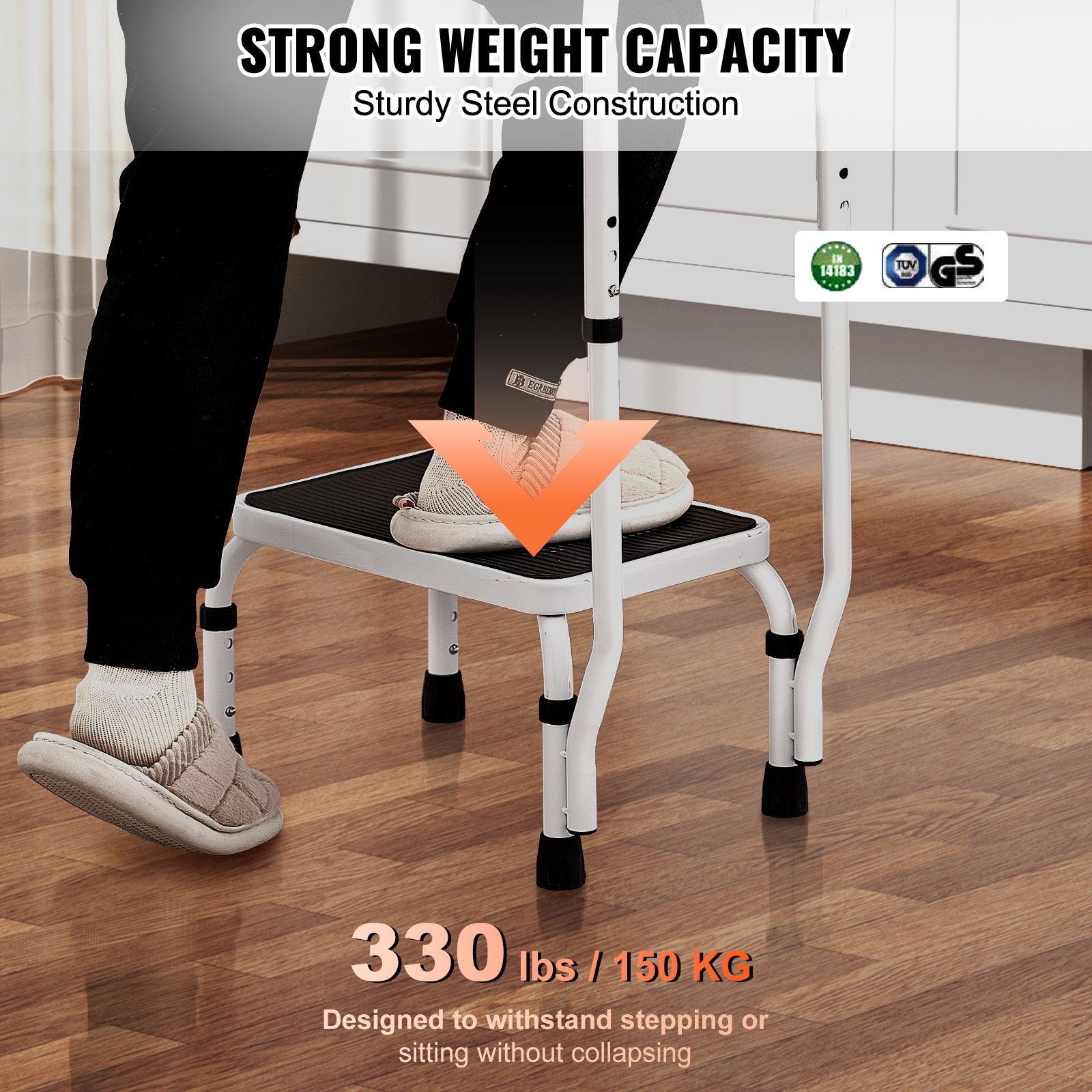 Step Stool 1-Step 150KG Capacity, 3 Adjustable Height with Handle Steel Step Ladder, Portable Toddler Step Stools for Adults, Non-Slip Sturdy Step Ladders for Office, RVs, Pets - Image 3