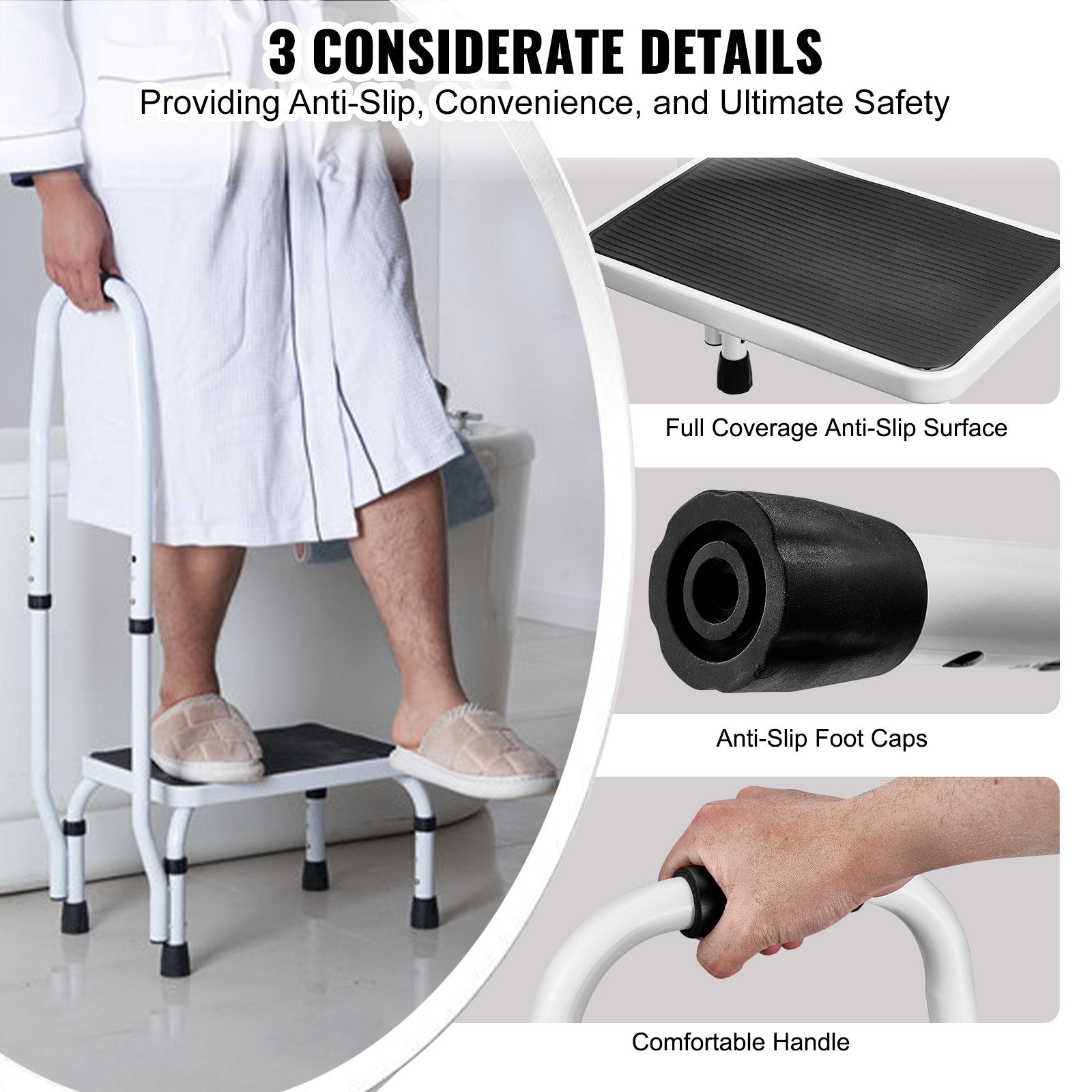 Step Stool 1-Step 150KG Capacity, 3 Adjustable Height with Handle Steel Step Ladder, Portable Toddler Step Stools for Adults, Non-Slip Sturdy Step Ladders for Office, RVs, Pets - Image 5
