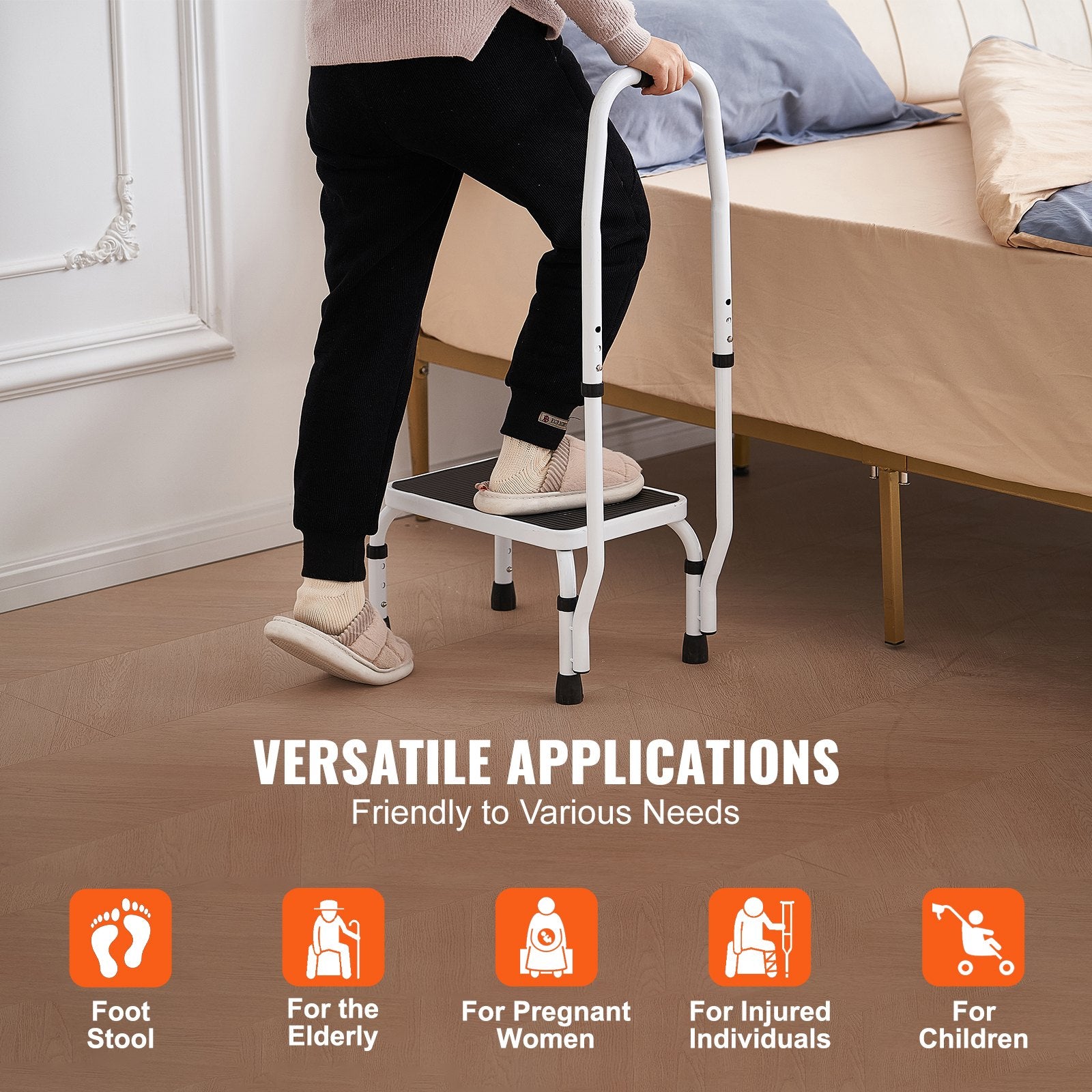Step Stool 1-Step 150KG Capacity, 3 Adjustable Height with Handle Steel Step Ladder, Portable Toddler Step Stools for Adults, Non-Slip Sturdy Step Ladders for Office, RVs, Pets - Image 6