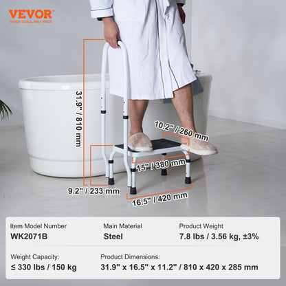 Step Stool 1-Step 150KG Capacity, 3 Adjustable Height with Handle Steel Step Ladder, Portable Toddler Step Stools for Adults, Non-Slip Sturdy Step Ladders for Office, RVs, Pets - Image 7