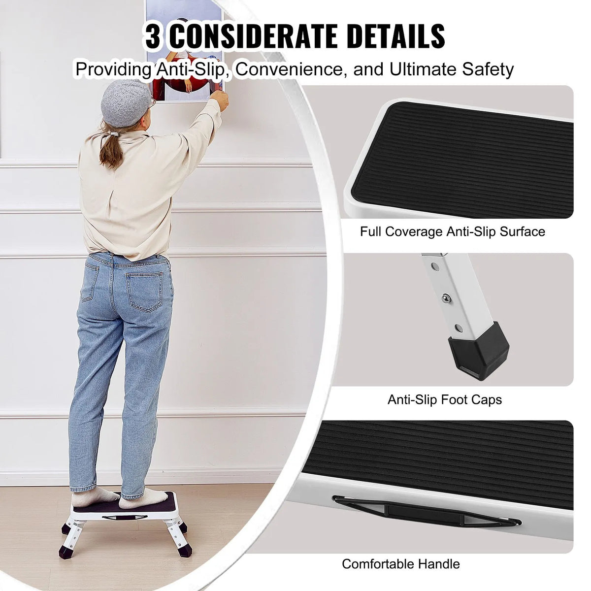 Step Stool 1-Step 150KG Capacity, Folding Steel Step Ladder 3 Adjustable Height, Portable Toddler Step Stools for Adults, Non-Slip Sturdy Step Ladders for Office, RVs, Pets, Bathrooms,Bedrooms - Image 5