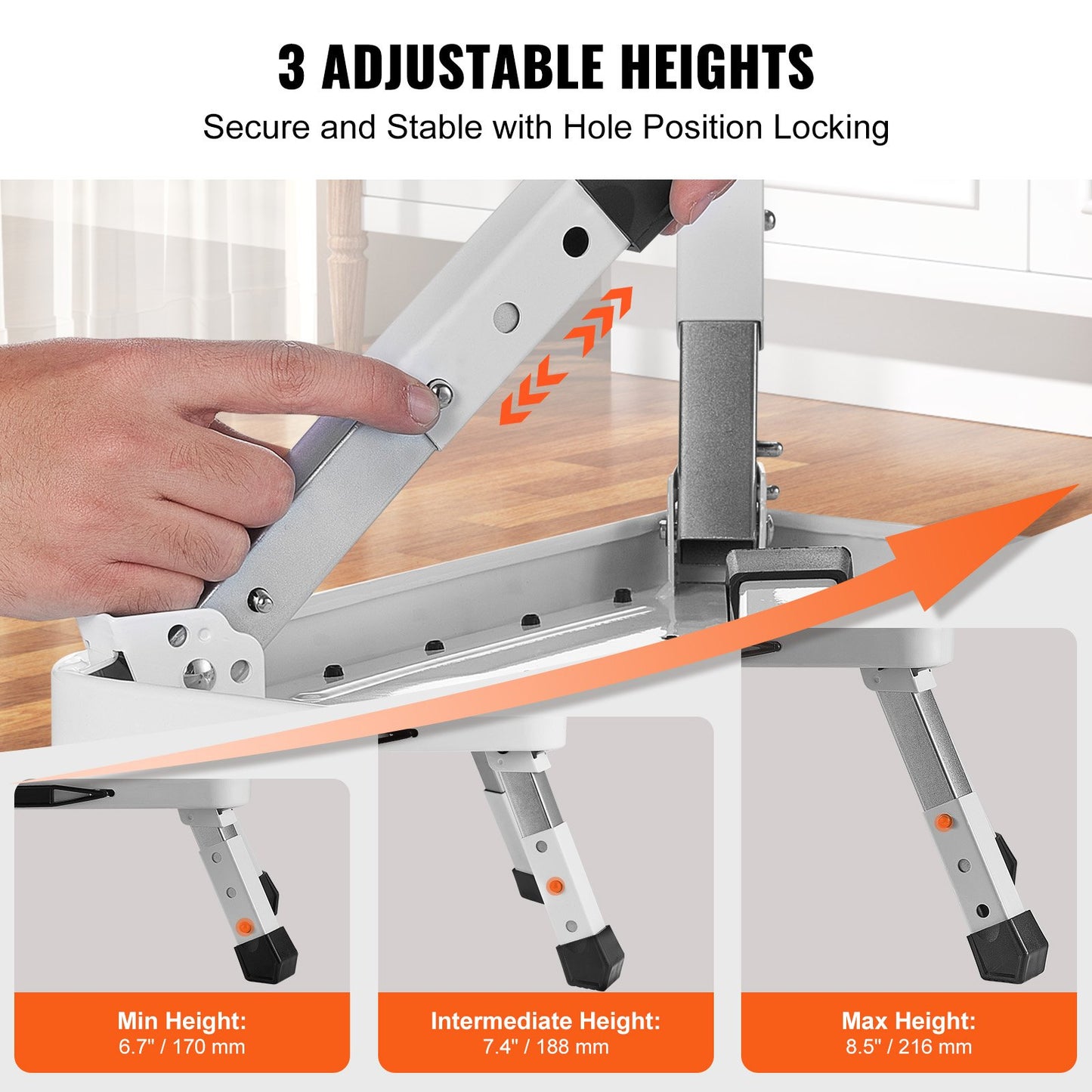 Step Stool 1-Step 150KG Capacity, Folding Steel Step Ladder 3 Adjustable Height, Portable Toddler Step Stools for Adults, Non-Slip Sturdy Step Ladders for Office, RVs, Pets, Bathrooms,Bedrooms - Image 2
