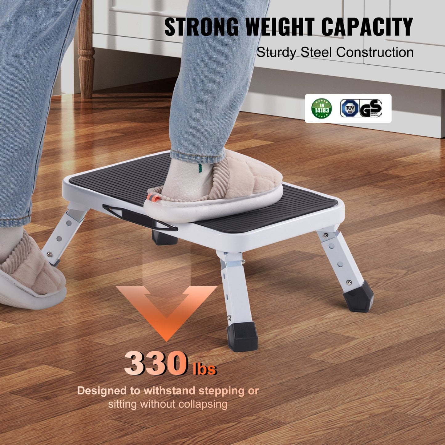 Step Stool 1-Step 150KG Capacity, Folding Steel Step Ladder 3 Adjustable Height, Portable Toddler Step Stools for Adults, Non-Slip Sturdy Step Ladders for Office, RVs, Pets, Bathrooms,Bedrooms - Image 3