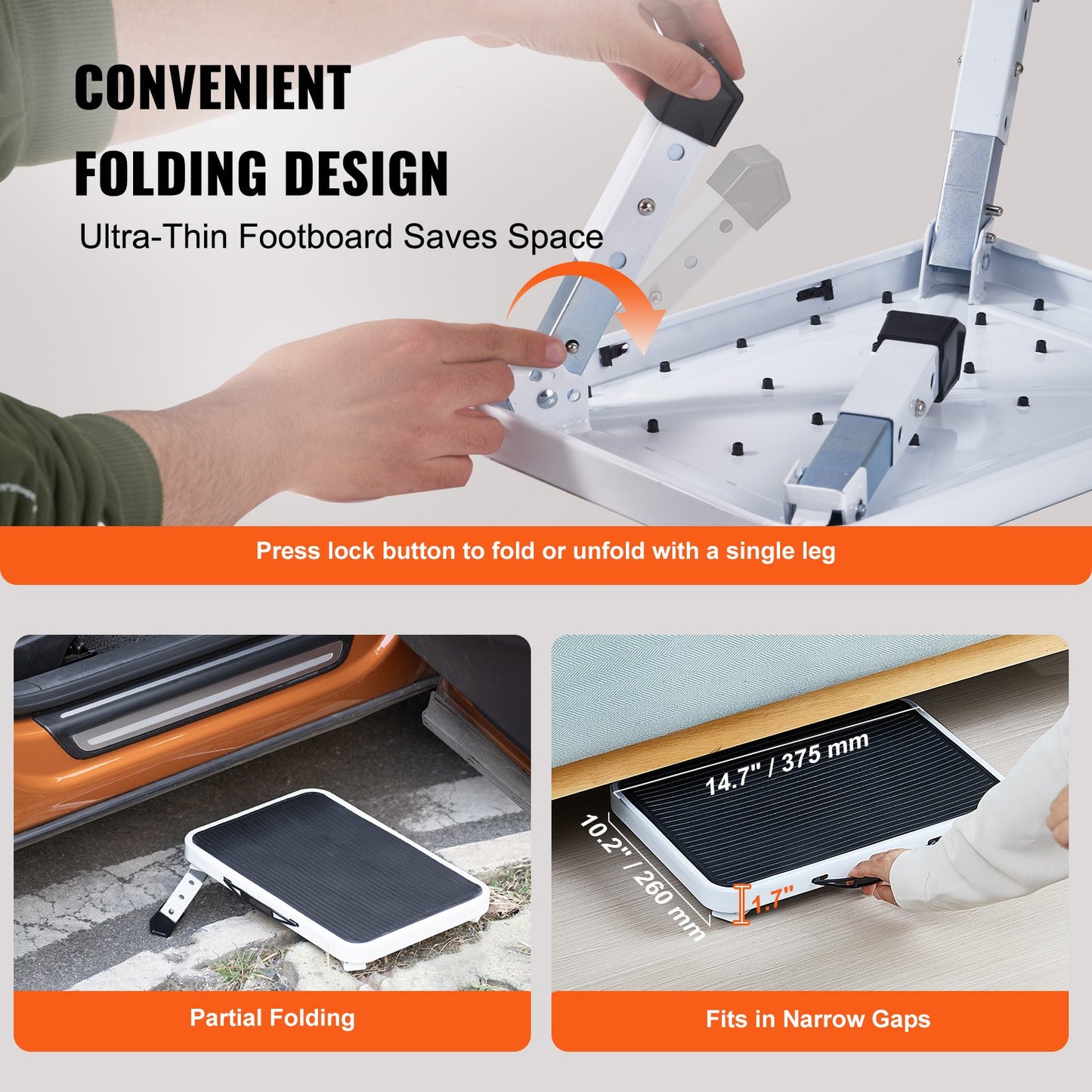 Step Stool 1-Step 150KG Capacity, Folding Steel Step Ladder 3 Adjustable Height, Portable Toddler Step Stools for Adults, Non-Slip Sturdy Step Ladders for Office, RVs, Pets, Bathrooms,Bedrooms - Image 4