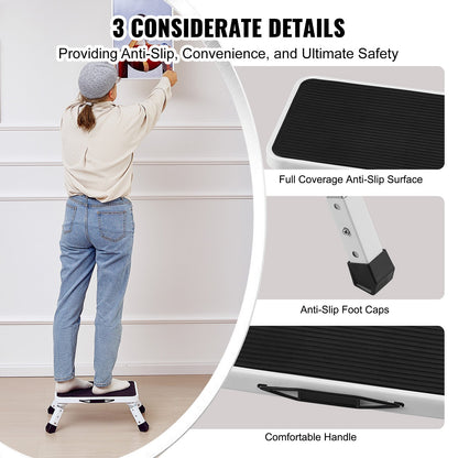 Step Stool 1-Step 150KG Capacity, Folding Steel Step Ladder 3 Adjustable Height, Portable Toddler Step Stools for Adults, Non-Slip Sturdy Step Ladders for Office, RVs, Pets, Bathrooms,Bedrooms - Image 5