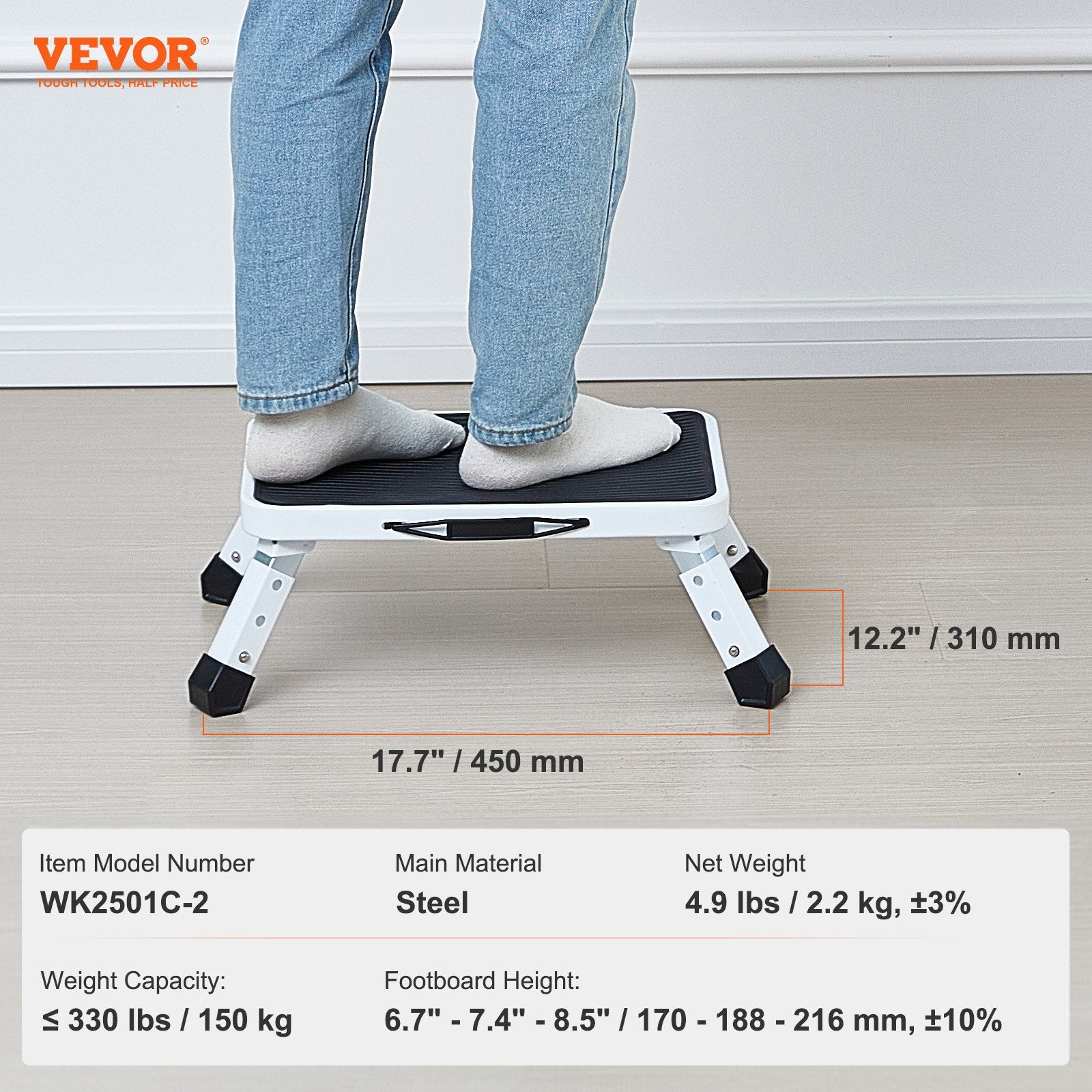 Step Stool 1-Step 150KG Capacity, Folding Steel Step Ladder 3 Adjustable Height, Portable Toddler Step Stools for Adults, Non-Slip Sturdy Step Ladders for Office, RVs, Pets, Bathrooms,Bedrooms - Image 7
