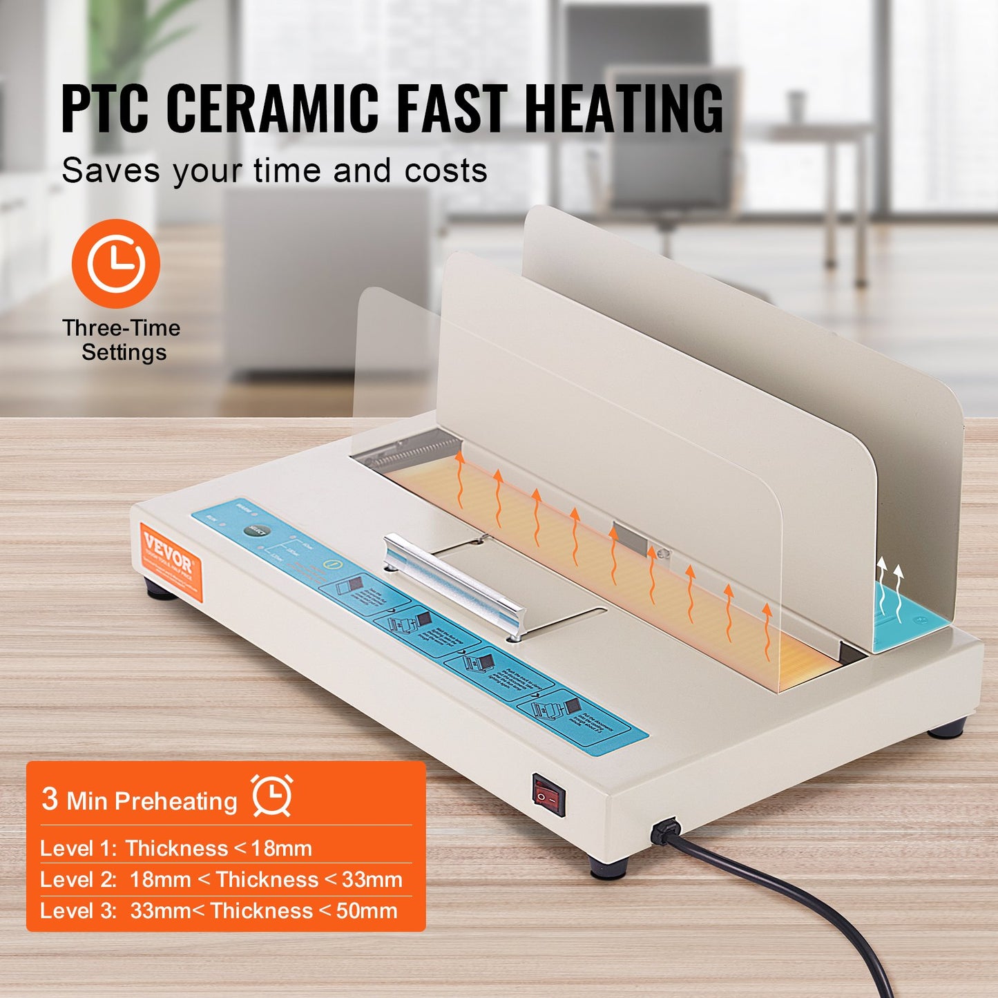 Thermal Binding Machine, 500 Sheets Capacity Book Binding Machine, Thermal Book Binder 50mm Binding Thickness A3(Short Edge)/A4/A5 Document, with Infrared Optical Detection - Image 3