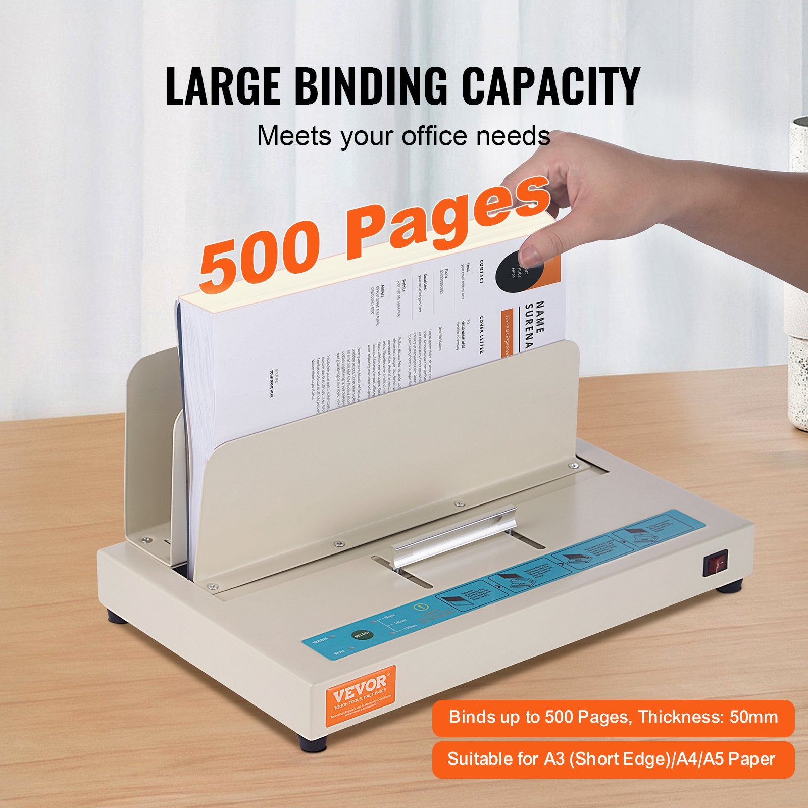 Thermal Binding Machine, 500 Sheets Capacity Book Binding Machine, Thermal Book Binder 50mm Binding Thickness A3(Short Edge)/A4/A5 Document, with Infrared Optical Detection - Image 4