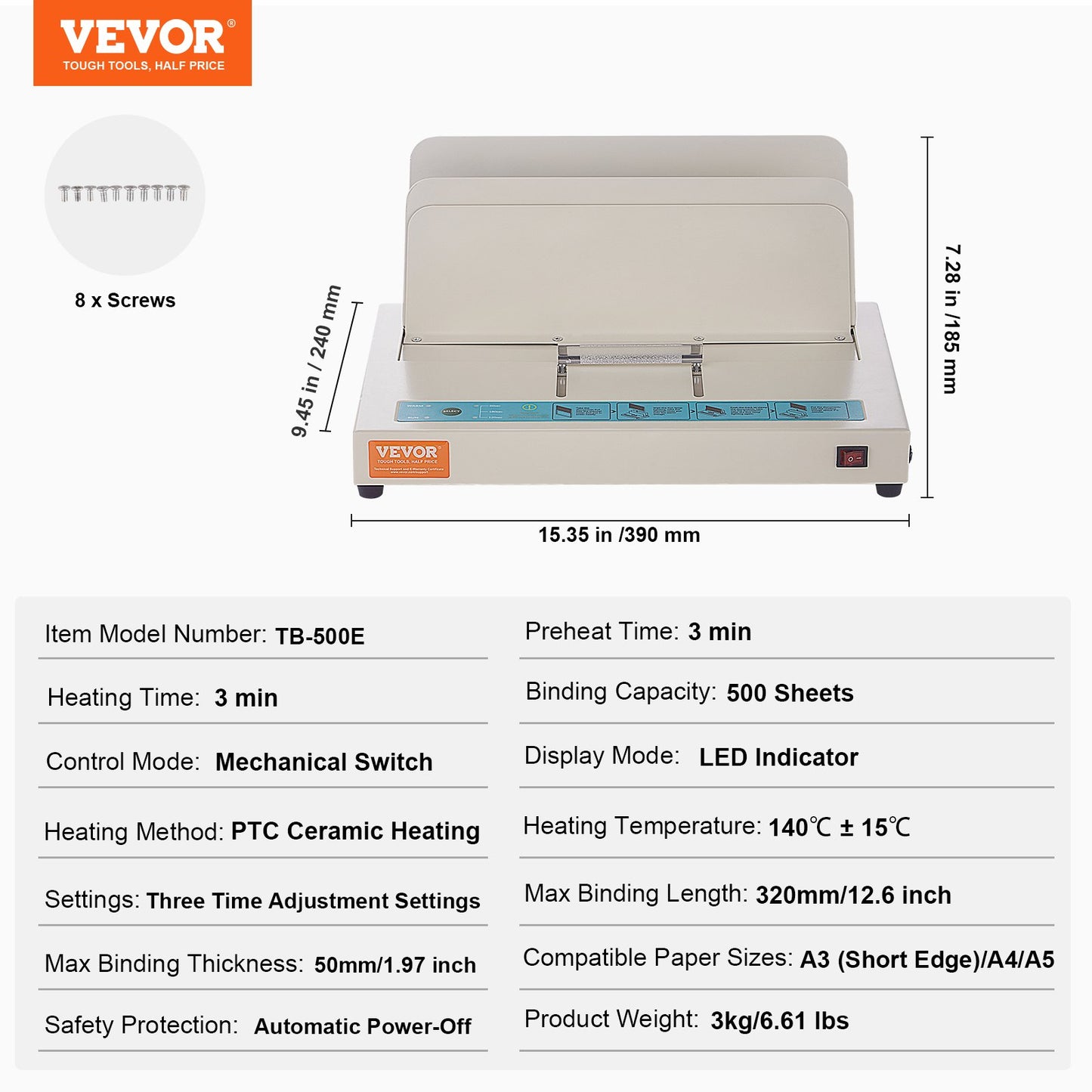 Thermal Binding Machine, 500 Sheets Capacity Book Binding Machine, Thermal Book Binder 50mm Binding Thickness A3(Short Edge)/A4/A5 Document, with Infrared Optical Detection - Image 7