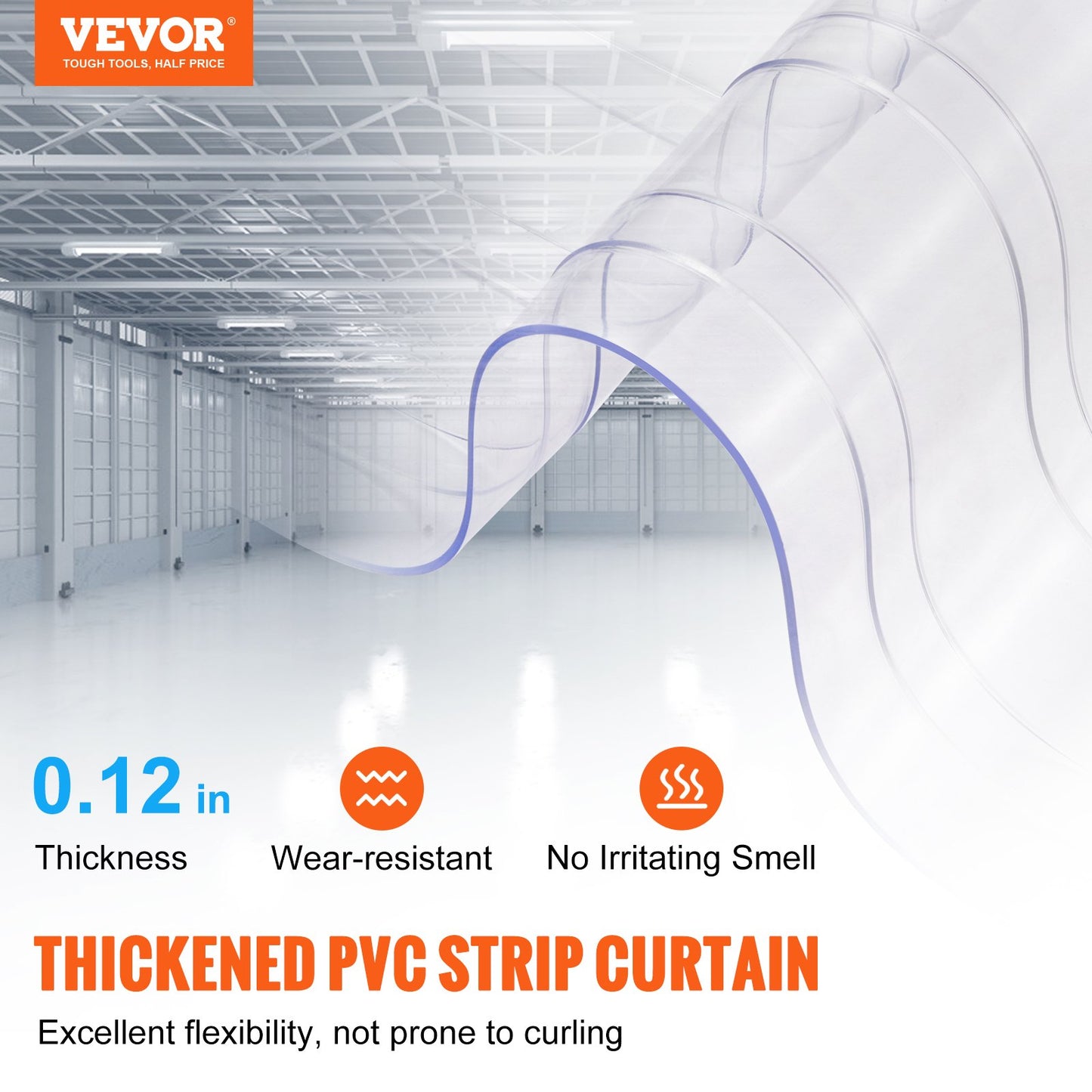 Strip Curtain, 3048 cm L x 30.5 cm W x 3 mm Thickness, Clear Ribbed PVC Curtain Strip Door Bulk Roll, Plastic Door Strips for Doorway of Supermarket, Garage, Warehouse, Barn, Pet Animal House - Image 2