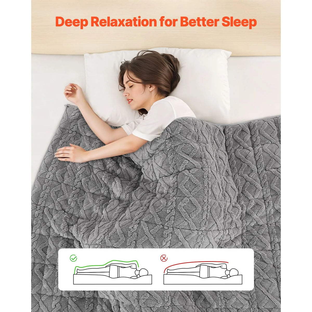 Weighted Blanket, 9 kg, 1524 x 2032 mm Queen Size, Sherpa Fleece Heavy Blanket with Glass Beads, Soft Warm Cozy Fluffy Touch, for 90-113 kg Adults, Anxiety Stress Relief, Improve Sleep, Grey - Image 2