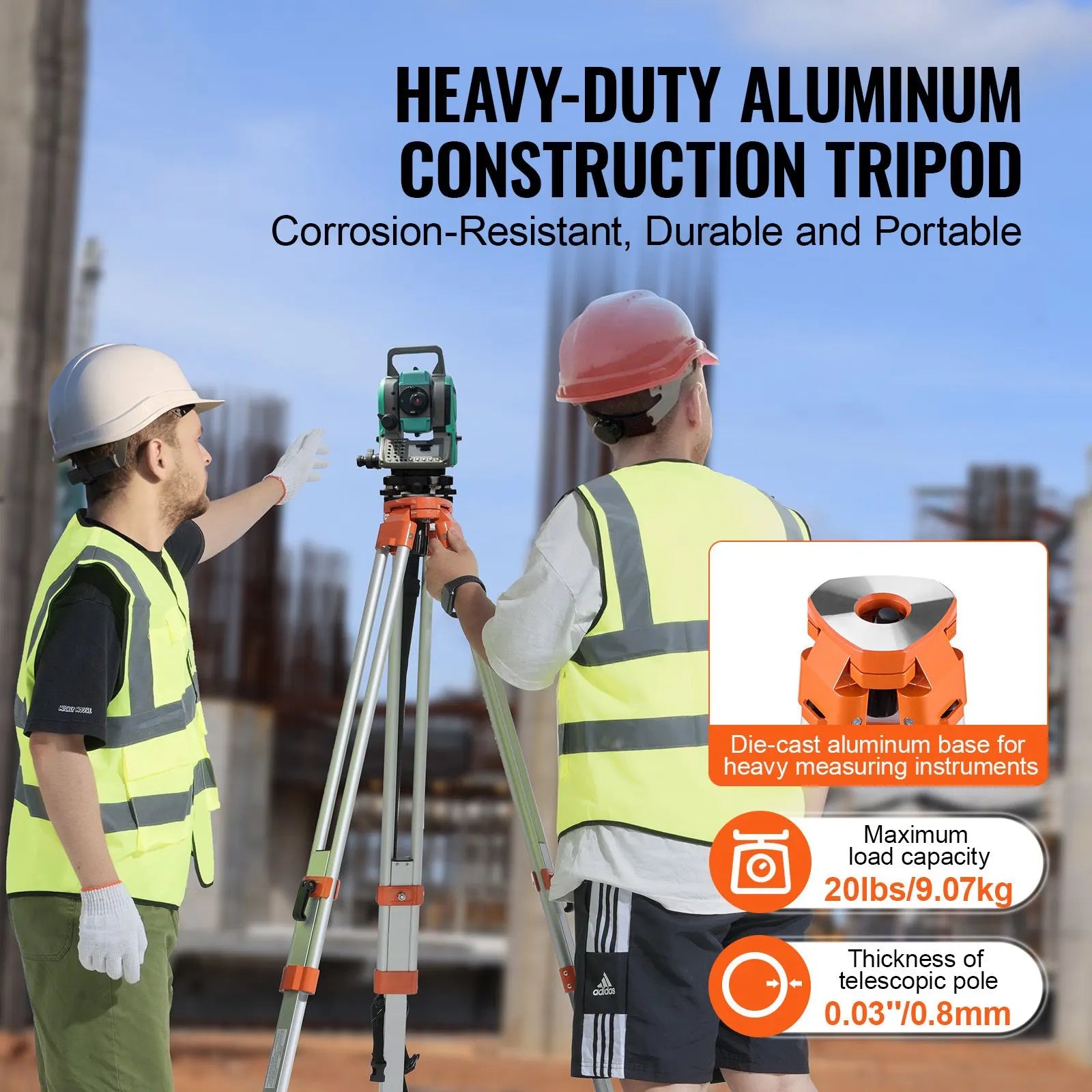 Laser Level Tripod Stand 5/8"-11 Thread 16.53-65.55 in Height Adjustment - Image 2