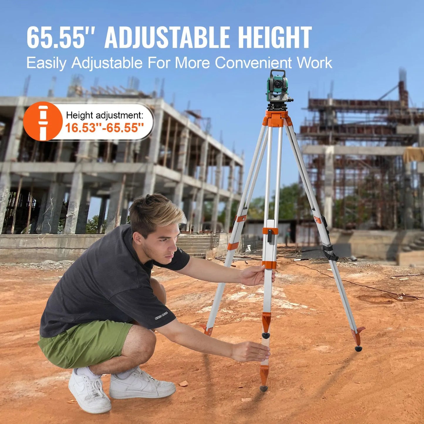 Laser Level Tripod Stand 5/8"-11 Thread 16.53-65.55 in Height Adjustment - Image 3